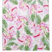 Roze groene tropische botanische oasis blaast Flor Douchegordijn (Voorkant)