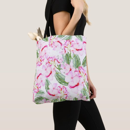 Roze groene tropische botanische oasis blaast Flor Tote Bag (Dichtbij)