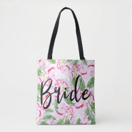 Roze groene tropische botanische oasis BRIDE MRS. Tote Bag