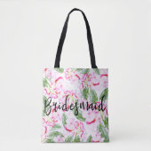 Roze groene tropische botanische oasis BRIDESMAID Tote Bag (Voorkant)