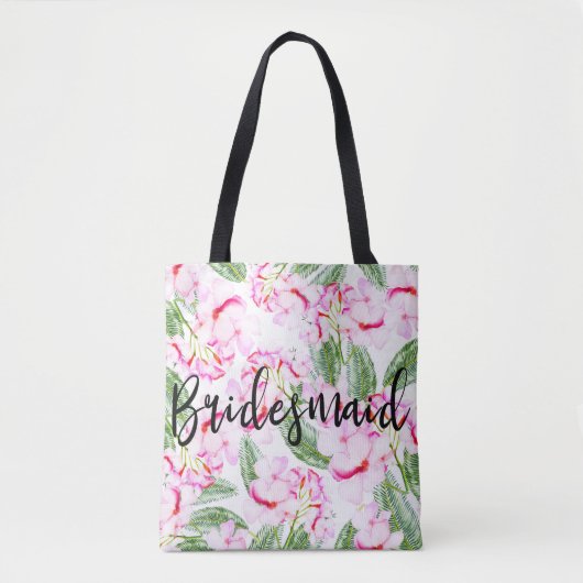 Roze groene tropische botanische oasis BRIDESMAID Tote Bag (Voorkant)