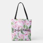 Roze groene tropische botanische oasis BRIDESMAID Tote Bag (Achterkant)