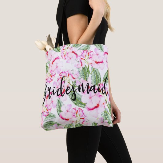 Roze groene tropische botanische oasis BRIDESMAID Tote Bag (Dichtbij)