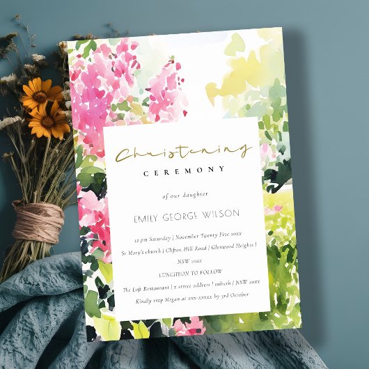 Roze groene tropische bougainvillea doop kaart