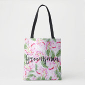 Roze groene tropische oase botanische GROOMSMAN Tote Bag (Voorkant)