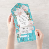 Roze groene tropische orchidee elegant strand hout all in one uitnodiging (Afscheurbaar)