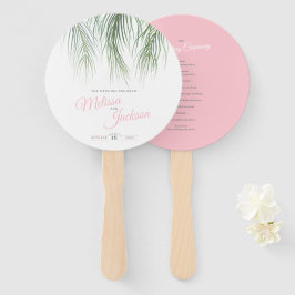 Roze groene tropische palmen waterverf kunst handwaaier