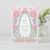 Roze groene Tuin Bruidsmeisjes Uitnodiging (Staand voorkant)