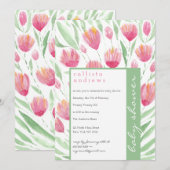 Roze Groene Tulp Bloemen Waterverf Baby shower Kaart (Voorkant / Achterkant)