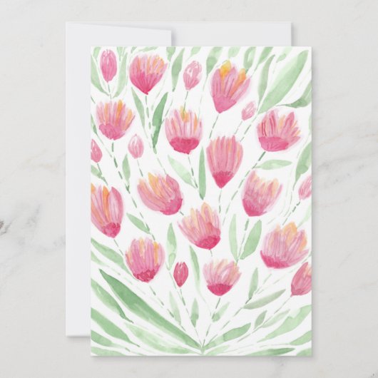 Roze Groene Tulp Bloemen Waterverf Vrijgezellenfee Kaart (Achterkant)