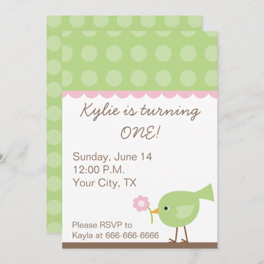 Roze + Groene uitnodiging van de Partij van de Gro (Voorkant / Achterkant)