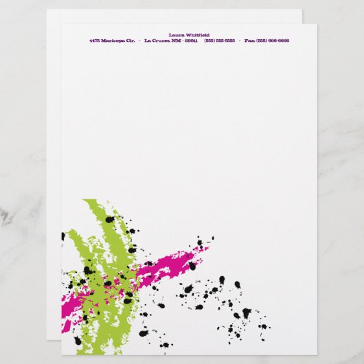 Roze groene verf inkt briefpapier gepersonaliseerd briefhoofd (Voorkant / Achterkant)