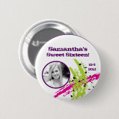 Roze groene verf plastic inktsplotch Foto Button (Voorkant /achterkant)