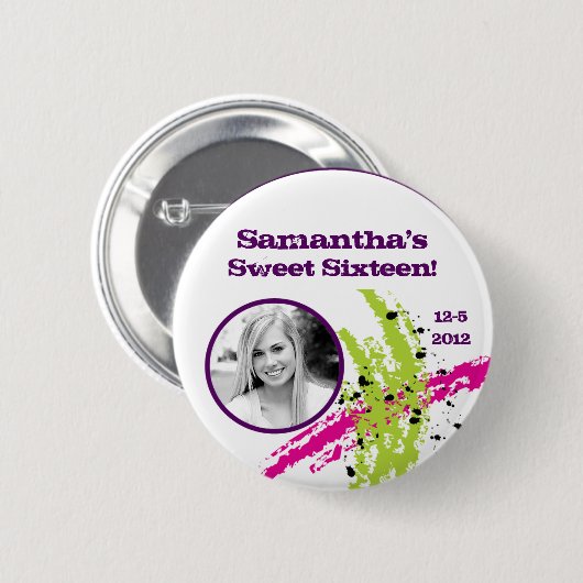 Roze groene verf plastic inktsplotch Foto Button (Voorkant /achterkant)