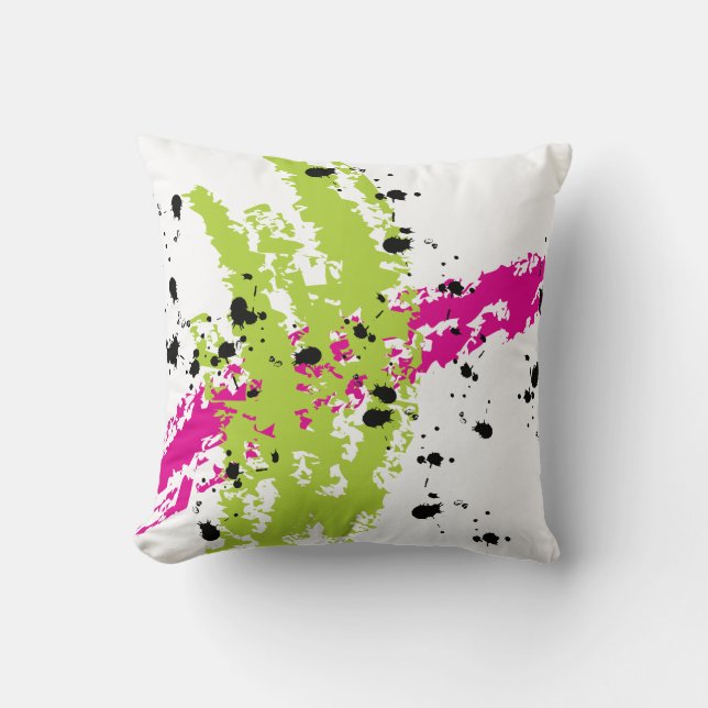 Roze Groene Verf Splash Ink Couch Sierkussen (Voorkant)