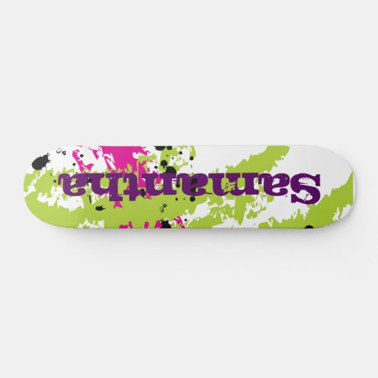 Roze Groene Verf Splash Ink Mini Skateboard (Horizontaal)