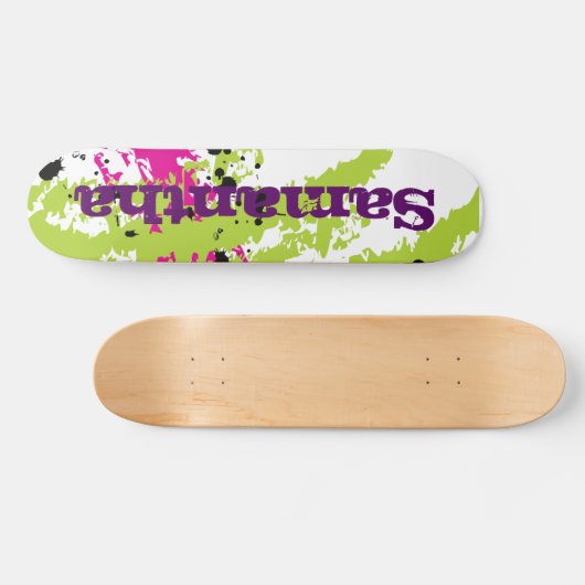 Roze Groene Verf Splash Ink Mini Skateboard (Horizontaal)