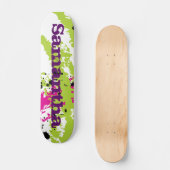 Roze Groene Verf Splash Ink Mini Skateboard (Voorkant)