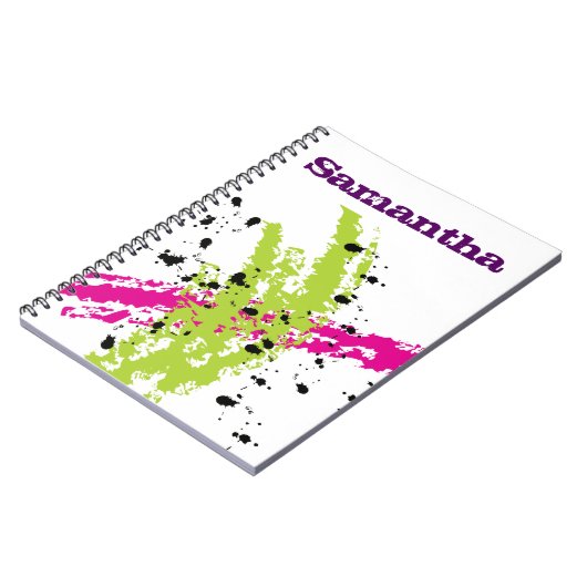 Roze Groene Verf Splash Inkt Spiral Notitieboek (Linkerzijde)