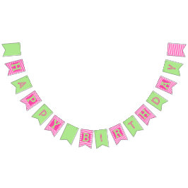 Roze, Groene Verjaardag Bunting Vlaggen Vlaggetjes