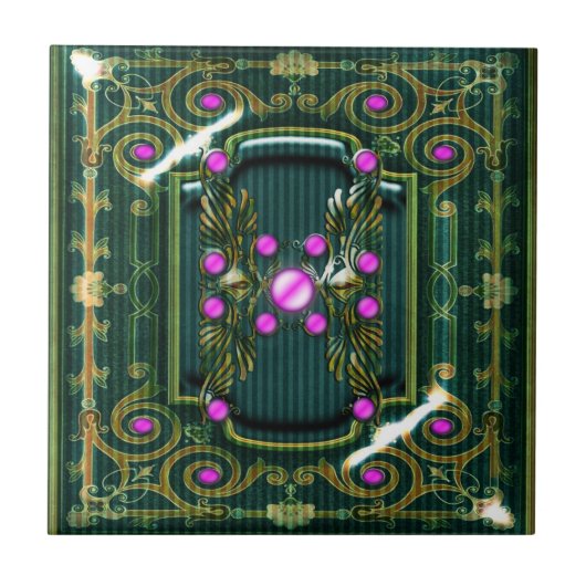 Roze groene  Victoriaans elegant Tegeltje (Voorkant)