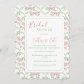 Roze & Groene Vintage Bruidsdouche Uitnodiging (Voorkant / Achterkant)