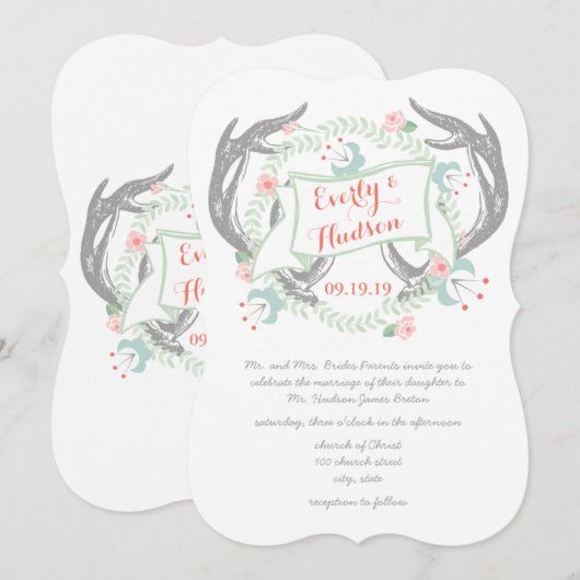 Roze groene Vintage tuinhout Kaart (Voorkant / Achterkant)