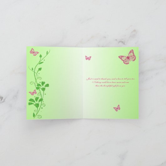 Roze Groene Vlinder Bloemige Bedankkaart (Binnen)