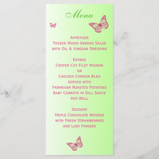 Roze groene vlinder Floral Menu Kaart (Achterkant)