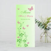 Roze groene vlinder Floral Menu Kaart (Staand voorkant)