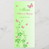Roze groene vlinder Floral Menu Kaart (Voorkant)