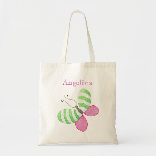 Roze groene vlinder met naam tote bag (Voorkant)