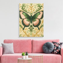 Roze & groene vlinder opgerekt canvasprint