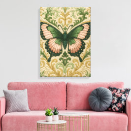 Roze & groene vlinder opgerekt canvasprint canvas afdruk