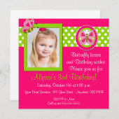 Roze groene vlinder - uitnodiging (Voorkant / Achterkant)