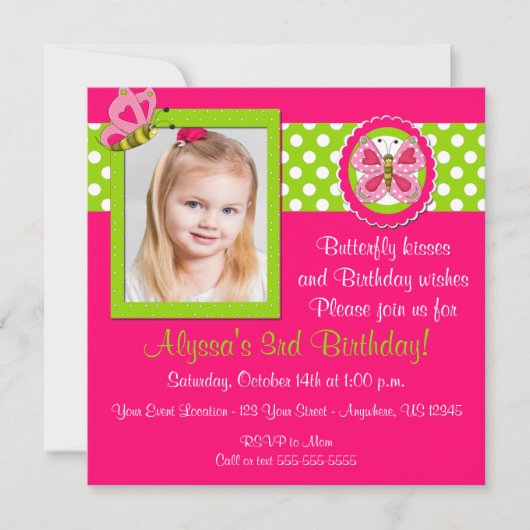 Roze groene vlinder - uitnodiging (Voorkant)