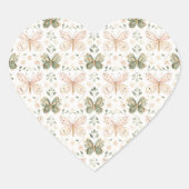 Roze Groene Vlinders Bruiloft   Hart Sticker (Voorkant)