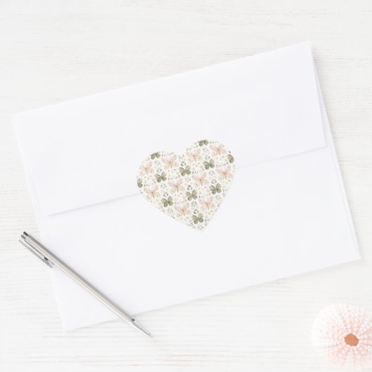 Roze Groene Vlinders Bruiloft   Hart Sticker (Envelop)