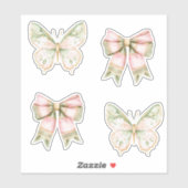 Roze Groene Vlinders Bruiloft   Sticker (Vel)