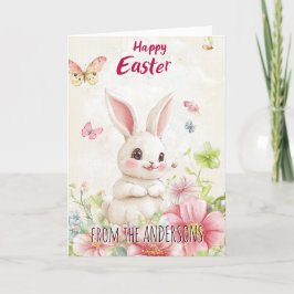 Roze groene vlinders en schattig konijntje feestdagen kaart