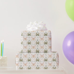 Roze Groene Vlinders Verjaardag Cadeaupapier