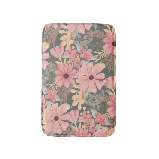 Roze groene vloeren laten Waterverf patroon achter Badmat (Voorkant Verticaal)