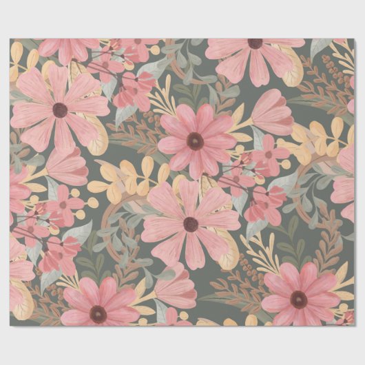 Roze groene vloeren laten Waterverf patroon achter Cadeaupapier (Vlak)