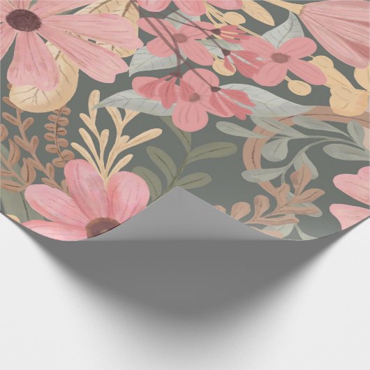 Roze groene vloeren laten Waterverf patroon achter Cadeaupapier (Hoek)