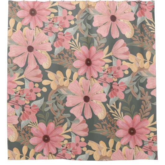 Roze groene vloeren laten Waterverf patroon achter Douchegordijn (Voorkant)