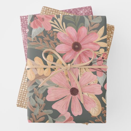 Roze groene vloeren laten Waterverf patroon achter Inpakpapier Vel (In situ)