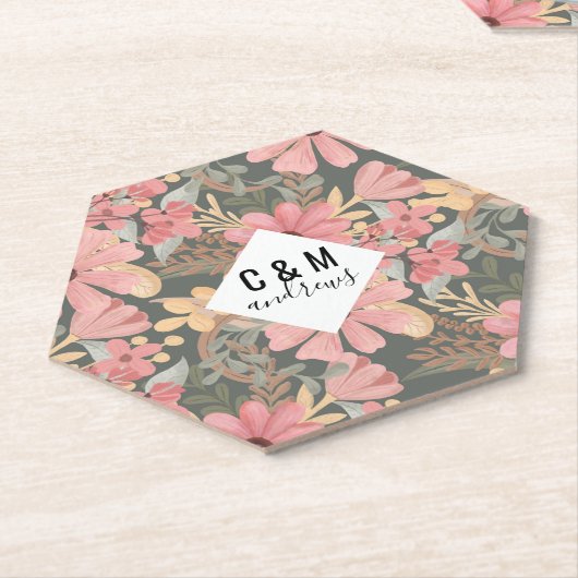 Roze groene vloeren laten Waterverf patroon achter Kartonnen Onderzetters (Schuin)