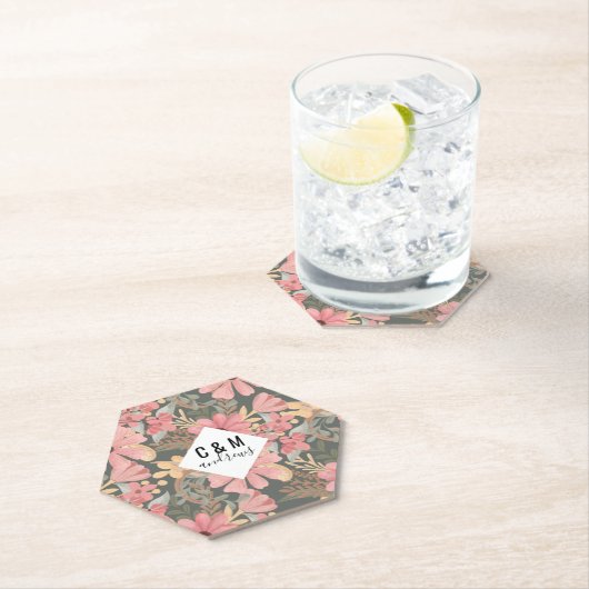 Roze groene vloeren laten Waterverf patroon achter Kartonnen Onderzetters (Insitu)