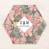 Roze groene vloeren laten Waterverf patroon achter Kartonnen Onderzetters (Voorkant)