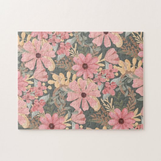 Roze groene vloeren laten Waterverf patroon achter Legpuzzel (Horizontaal)